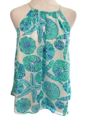 Lilly Pulitzer Teal & Aqua Halter Shell-Print Camisole size S